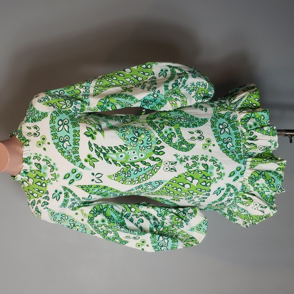 STAUD Green and White Patterned Mini Dress